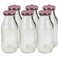Skleněná láhev na šťávu Gastro 250 ml, s ozdobným víčkem, dekor káry, 6 ks